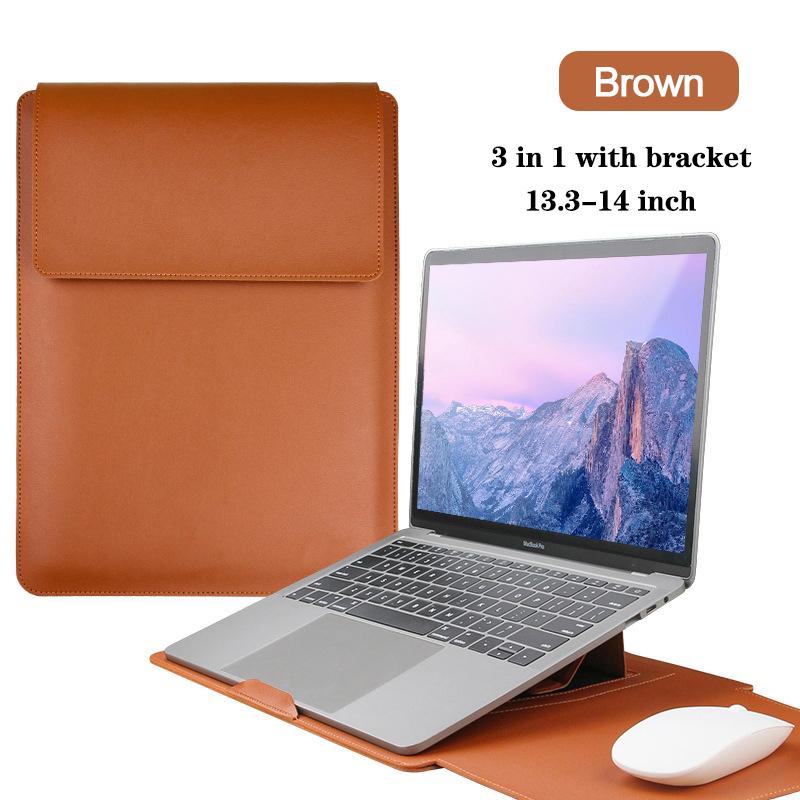 Multipurpose Laptop Sleeve 13/14/15/16 Inch With Bracket Waterproof Laptop Bag Laptop Case Macbook Sleeve Air Pro PU Leather