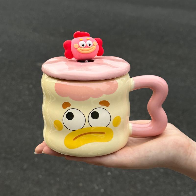 High Looking Cute Ceramic Cup with Lid Spoon for Girls Coffee Mug Large Capacity Water Cup Birthday Gift