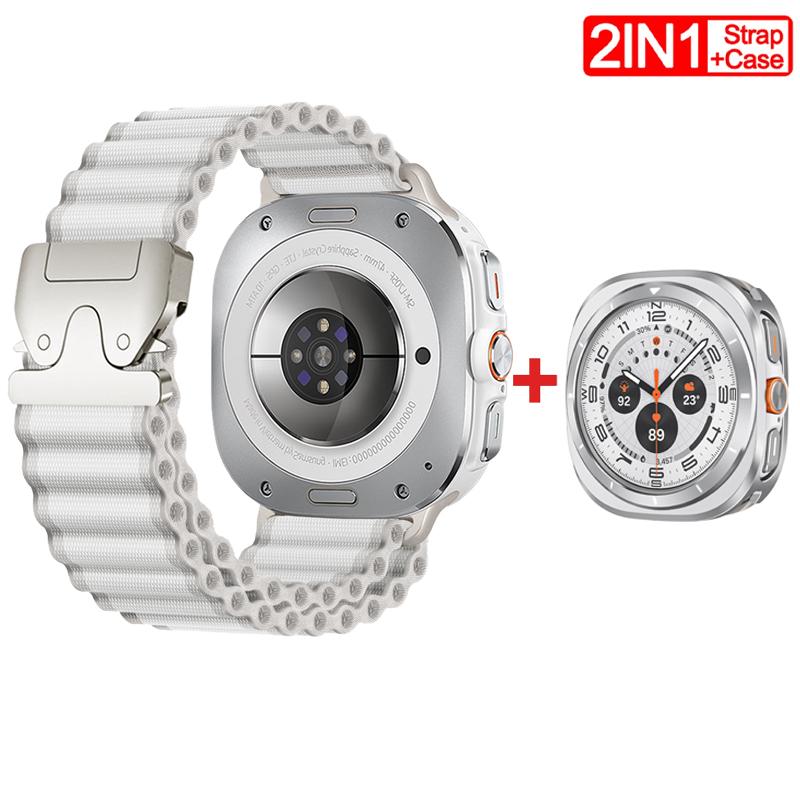 Pasek/Etui 2W1 dla Samsung Galaxy Watch Ultra(2025) 47mm Ultra(2025) 47mm Metalowa Stopowa Koperta Nylonowa Pętla Bransoleta Luksusowa Pokrywa