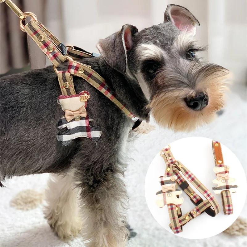 Brytyjski Styl Kamizelka Obroża Zestaw dla Zwierząt Smycz Szelki dla Psa Zestaw 2-częściowy dla Psa Rasy Teddy Chihuahua Kotów - Urocze Akcesoria dla Psów Artykuły dla Zwierząt