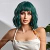 European and American Style Women's Short Curly Bobo Wig with Blunt Bangs Lades Summer Fashion Front Lace Heat Resistant Synthetic Fiber Wigs
