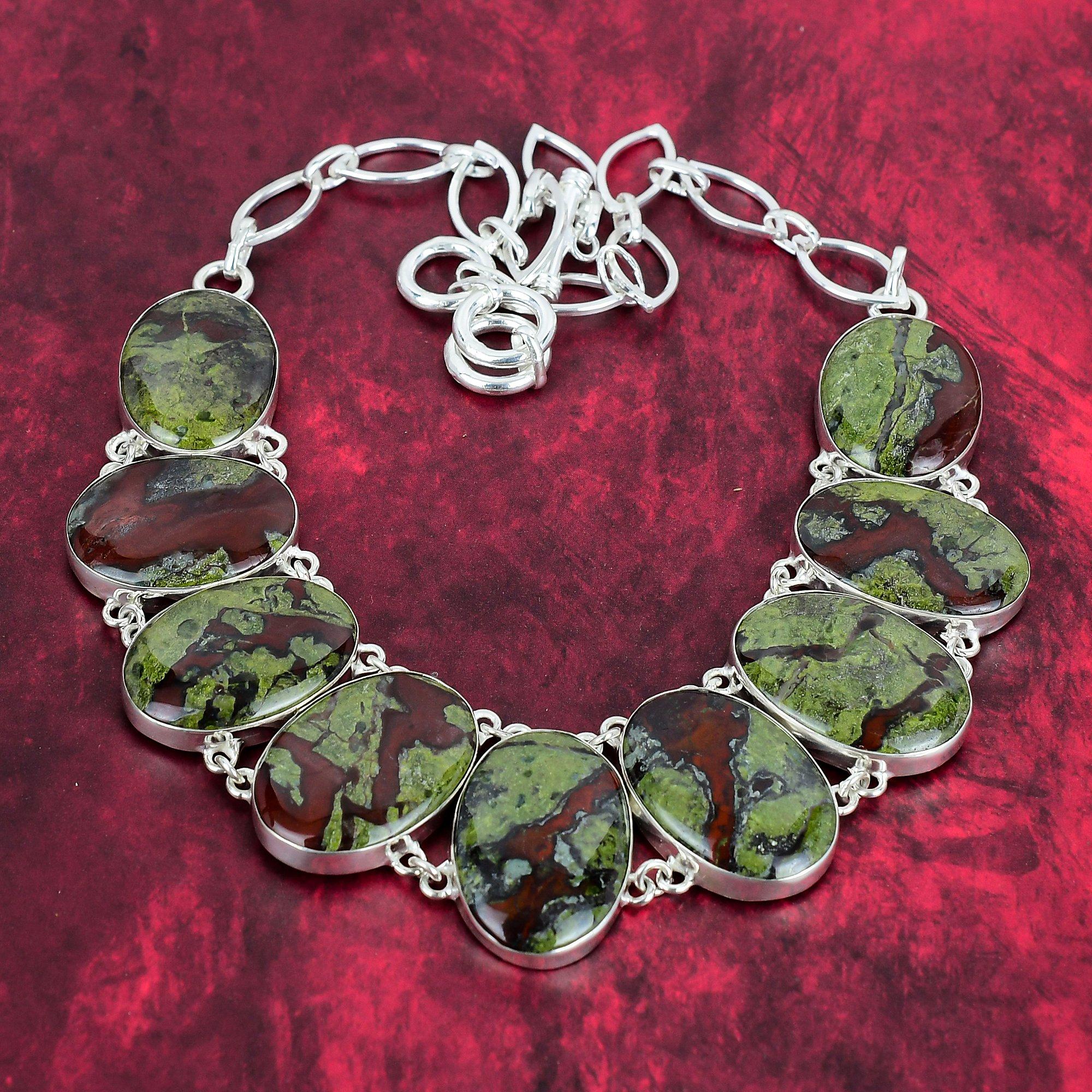 

Ожерелье из яшмы крови дракона, ожерелье из чистого серебра 925 пробы с натуральным драгоценным камнем, ювелирные изделия ручной работы, подарок на годовщину и день рождения для нее Adjustable with 18 inches зелёный