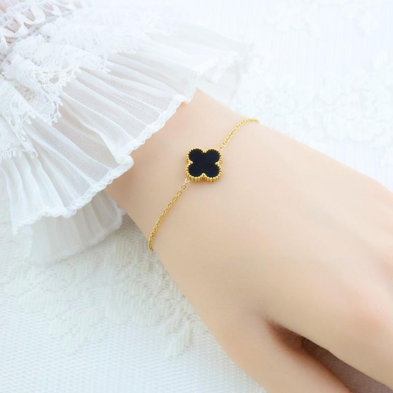 This stylish titanium steel four-leaf clover bracelet is a never-fading elegant bracelet for women
