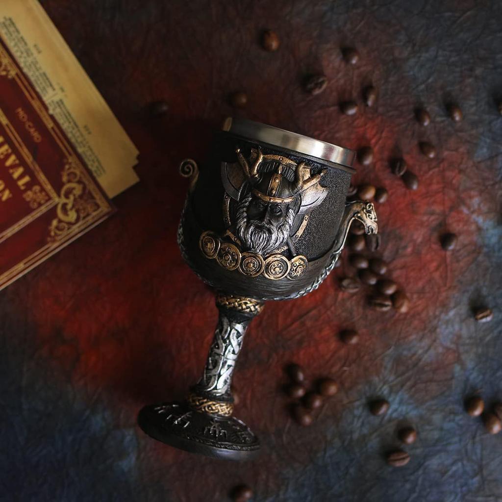 Norse Mythology Asgard Metal Cup Resin Strap Stainless Steel Liner Wine Goblet Boat Ceremony Teacup