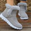 Women's Winter Fashion Warm Casual Boots Flat Fur Boots Round Toe Plus Velvet Boots Short Boots for Woman Suede Leather Ankle Boots Cotton Boots