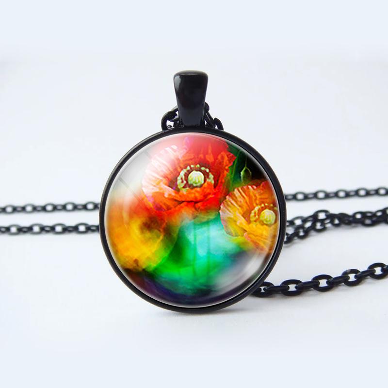 Collana con ciondolo cabochon in vetro a forma di fiore, gioielli con loto, pesca, rosa, girasole, tulipano