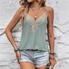 French Bohemian Solid Color Eyelet Lace Camisole Women Summer Spaghetti Strap Crochet Top Loose Cropped Blouse For Vacation & Beach