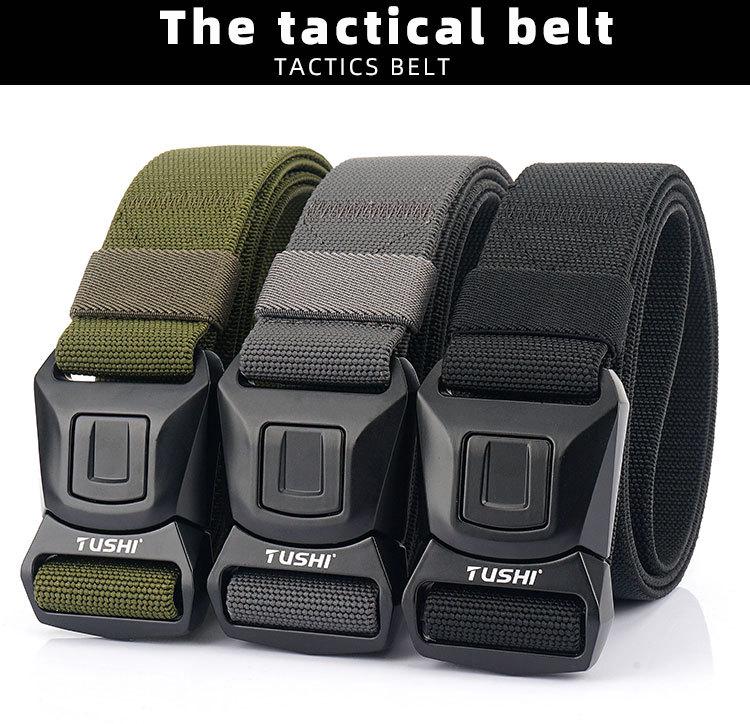 Men's Quick-Release Elastic Workwear Belt with Leather Trim