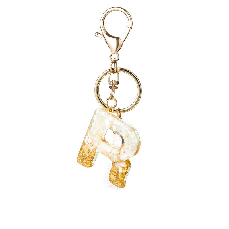 White Tassel Crystal Resin Stone Gold Foil Keychain Classic Retro Fashion Bag Accessory Practical Durable Backpack Hanging Charm