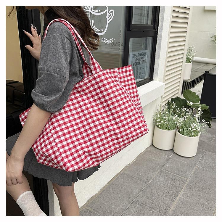 Women Plaid Large Capacity Tote Bag Fashion Shoulder Bag Handbag Shopper Storage Bag