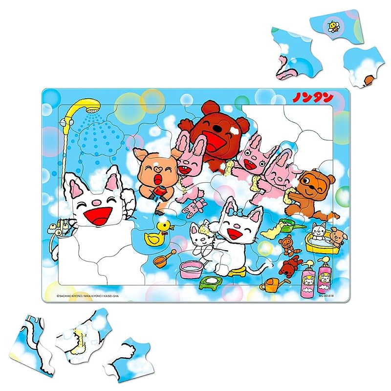 Tenyo Child Puzzle Nontan Loves Bath Time 40 Pieces Children's Puzzle MC-040-618 Antibacterial Coating Includes Storage Cover Ages 3 and Up