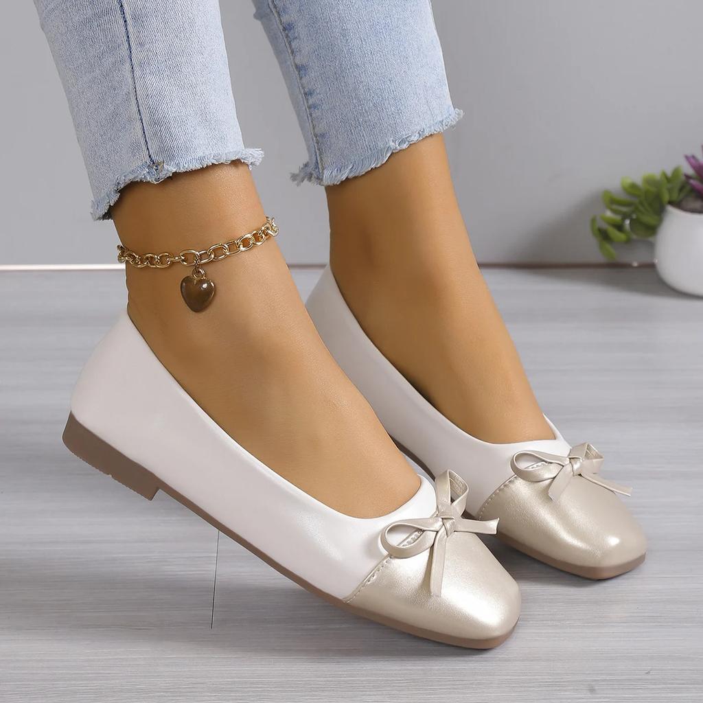 Women Flats Shoes Fashion Elegant Ballerinas Slip On Loafers Shoes Women Square Toe Bow Knot Casual Spring Autumn Sneakers Women