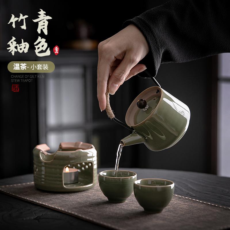 Chinese ceramic teapot teacup kung fu tea set scented tea afternoon tea candle heating warm tea stove beam pot small set