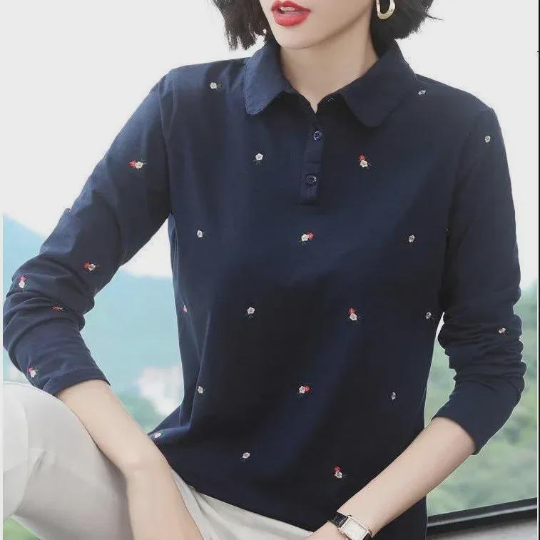 Women's Long Sleeve Polo Shirt, Loose Fit, Plus Size, Spring, Slimming Base Layer