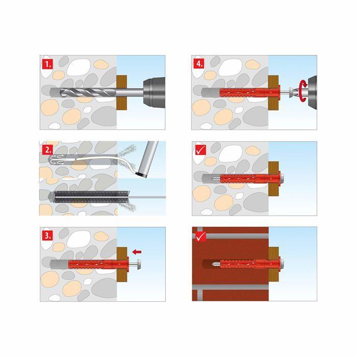 Cheville pour cadre - TOX - 62101631 - 50 pièces - Rouge - Profondeur d'ancrage 70 mm