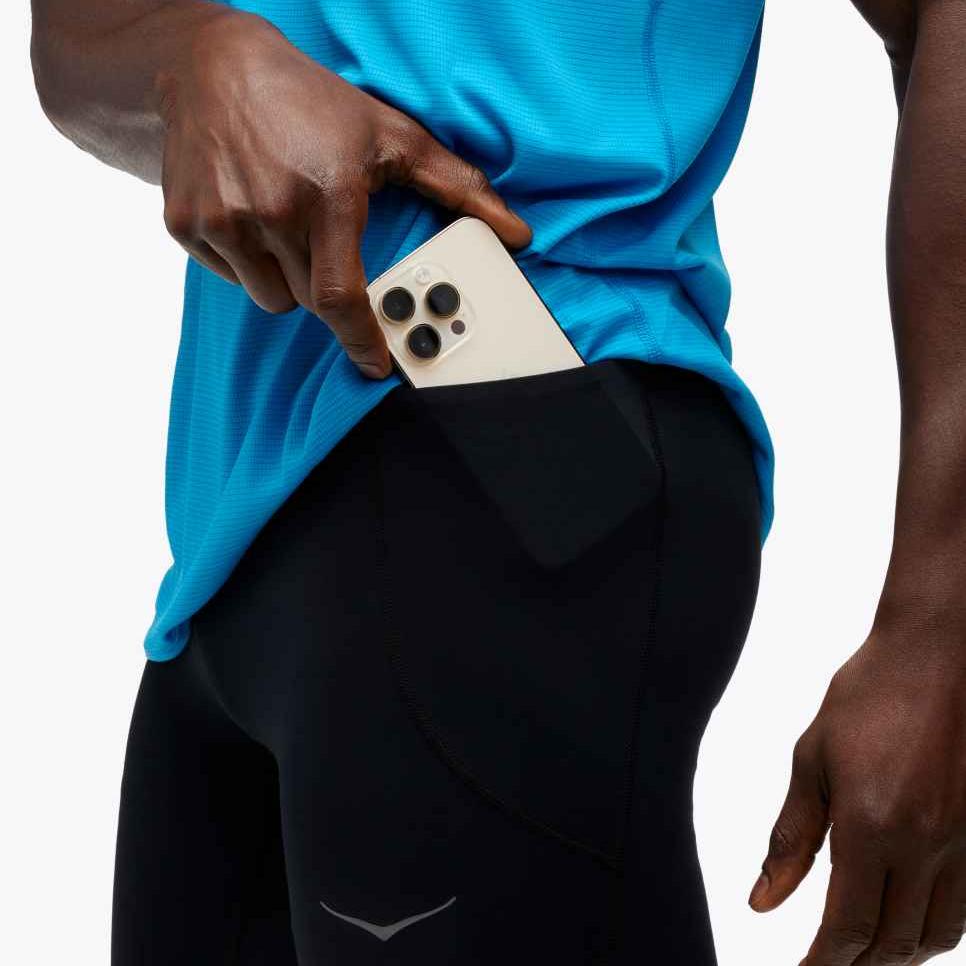 HOKA One One Novafly Lauf-Tight Einfarbig Elastischer Bund Slim Fit Freizeithose Herren Unterteile Schwarz 1141744-BLK