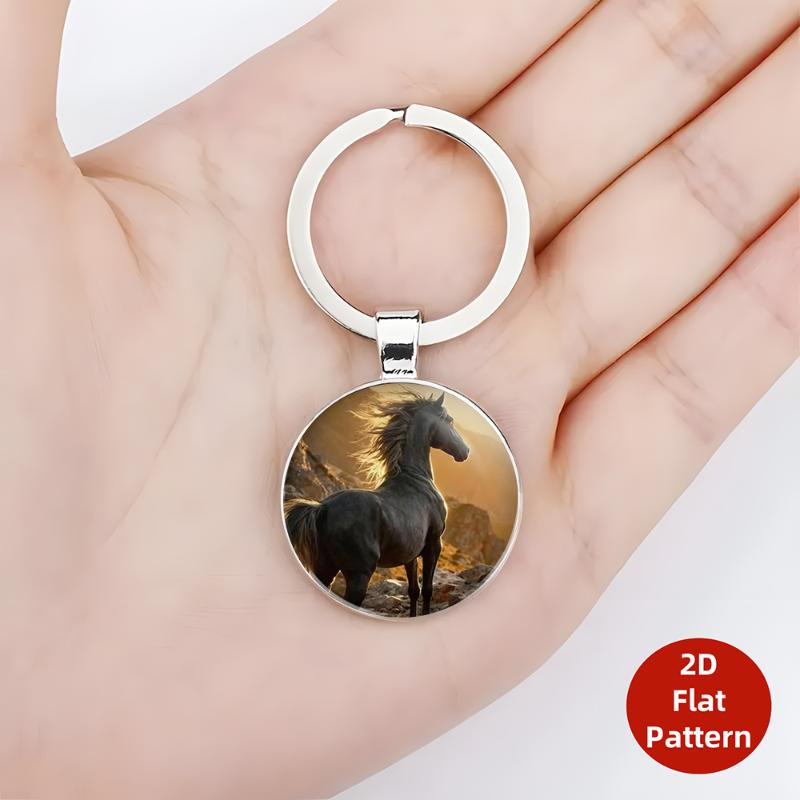 Fashion Vintage Horse Pattern Design Dome Glass Alloy Keychain Backpack Pendant Hanging Decoration Car Keyring Gifts