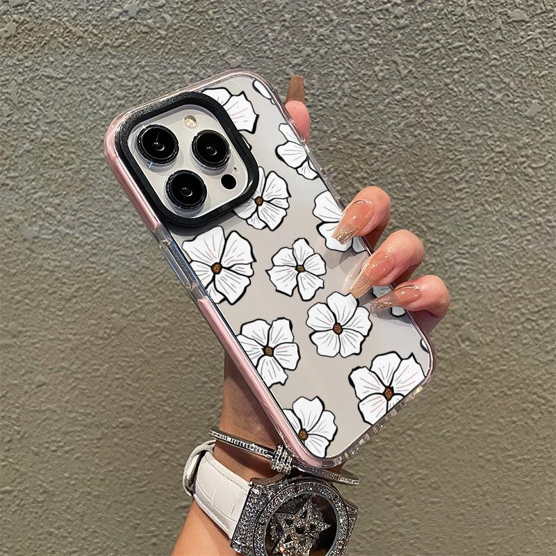 Summer Transparent Mobile Phone Case iPhone15 White Flower 16 Simple Women's Mobile Phone Case Apple 17 Anti-drop Soft Case