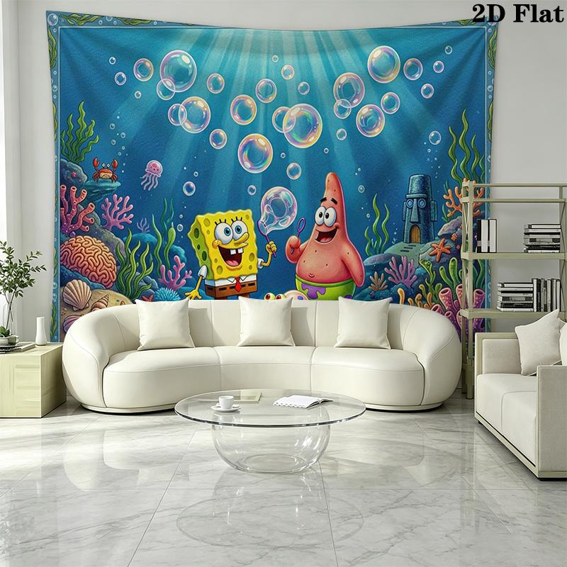 Yellow Sponge Cartoon Wall Tapestry Aesthetic Wall Hanging Printed Fabric Blanket Decorative Tapestries for Bedroom Living Room Home Decor
