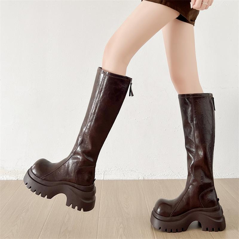Boots Women's 2025 Autumn New Internet Celebrity Knight Boots Slim High Boots High Top Martin Boots Black