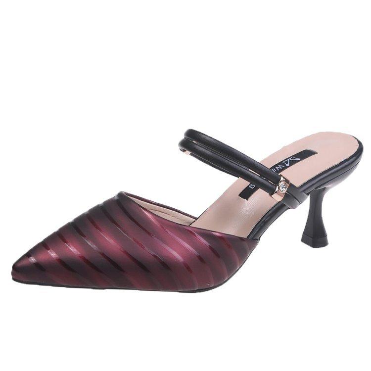 

Summer new Korean version of fashion high-heeled single shoes, thin heels with two pointed single shoes 39 бордовый