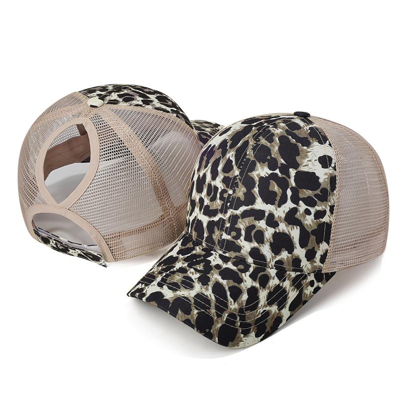 Leopard Print Ponytail Baseball Cap Net Cap Outdoor Sports Sun Hat