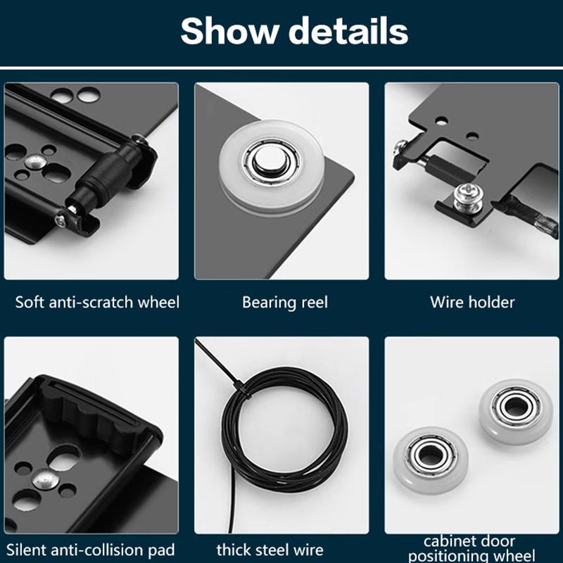 Hidden Door Track Kit Invisible Butterfly Sliding Hardware For Wardrobe Swing Pocket Door With Side Plug Flip Hinge Installation