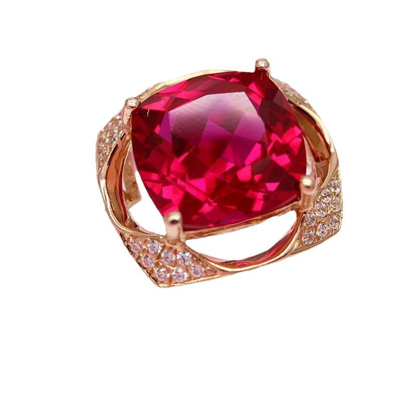 Purple Gold Inlaid Square Redstone Ring Exaggerated Temperament Atmospheric Rose Gold Plated Ring