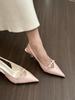 Black patent leather pointed high heels women's bag head sandals women's spring and summer bow thin heel empty shoes