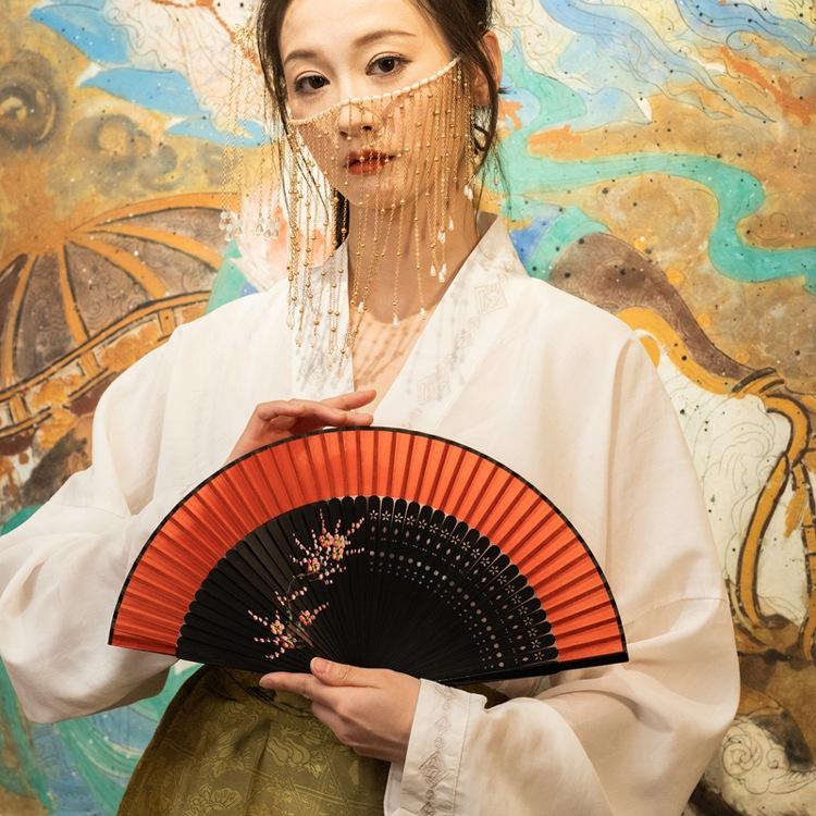 Red Ancient Style Chinese Folding Dance Fan - Easy To Open & Close, Perfect for Hanfu, Cheongsam, and Runway Shows