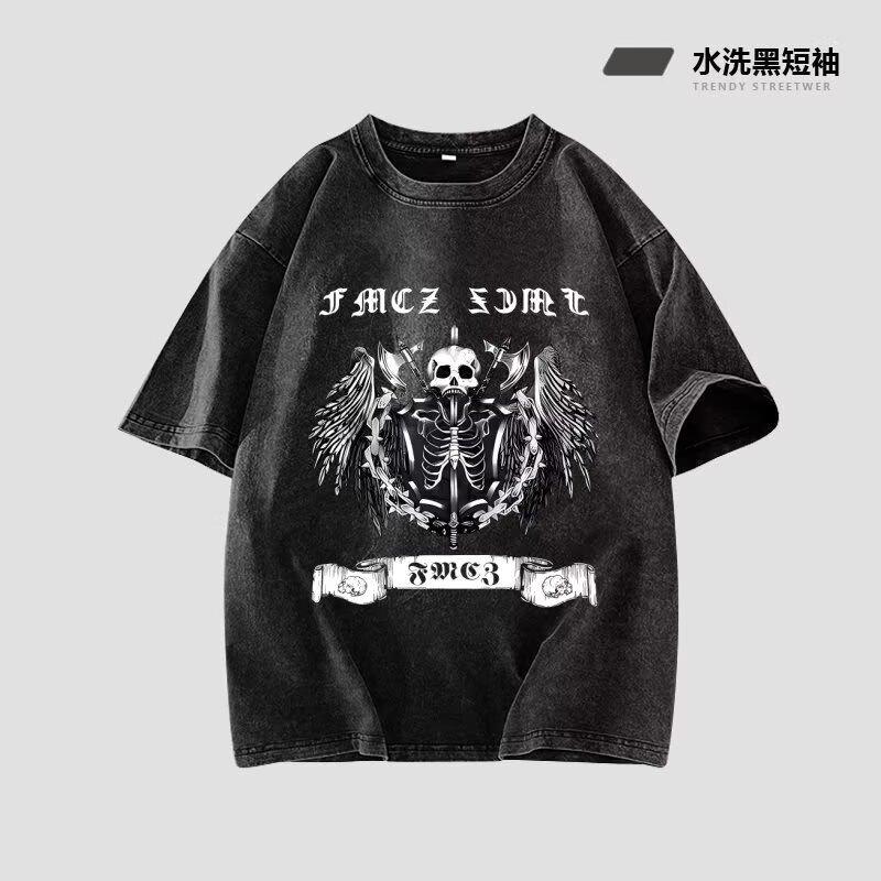 New Printed Skull Short-Sleeved T-Shirt Men'S Summer Korean Version Of The Trend Of Simple Half-Sleeved Shirt Hong Kong Style Loose Casual Shirt