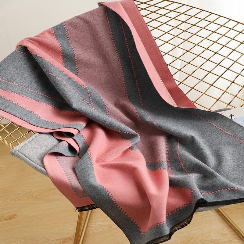 Strips Printed Scarf Spring Autumn and Winter Cashmere Thick Scarf Air Conditioning Room Shawl for Women Fashion Embroidered Warm Scarf