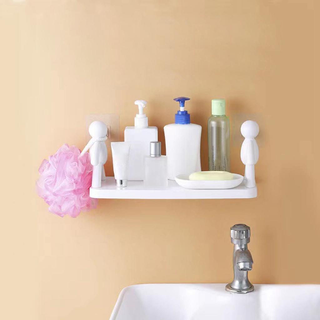 Wall Mounted Shelf Hole Free Installation Small Doll Shape Large Capacity Plastic Stable Load Bearing Storage Rack White