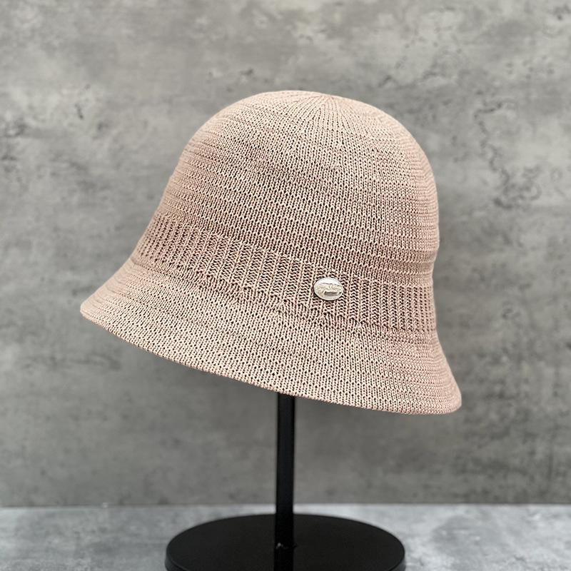 Женская летняя шляпа Вязаная полосатая ажурная шляпа-ведро Тонкая мягкая дышащая складная шляпа-ведро Шляпа-тазик M（56-58cm）