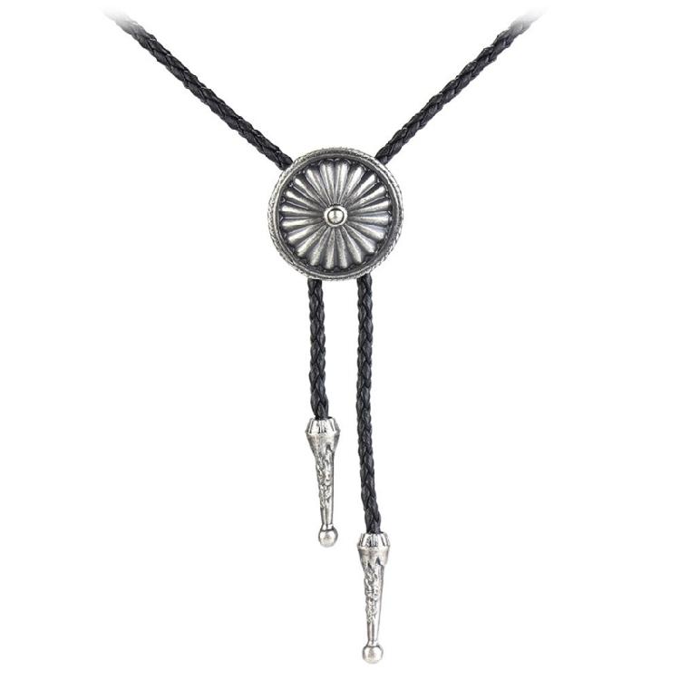 

Men Bolo Tie Metal Round Flower Cowboy Hat Western Necklace Costume Accessories античний срібного кольору