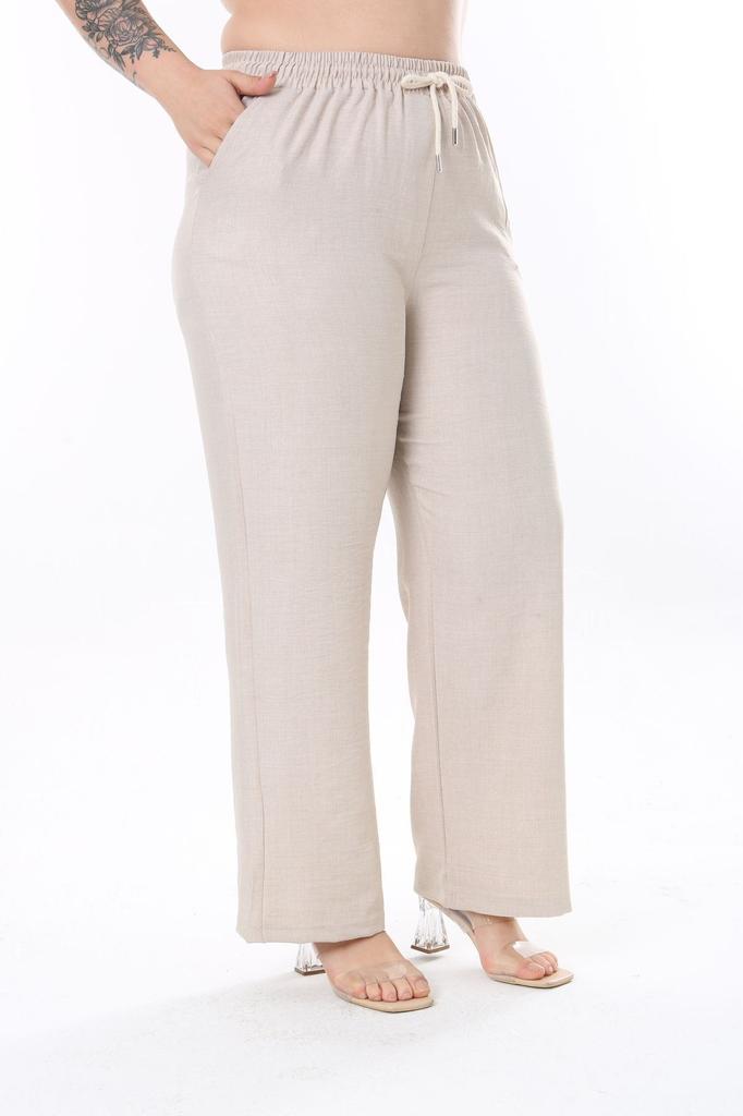 Dámské kalhoty pro větší velikosti, lněné, pohodlný střih, elastický pas, velké velikosti