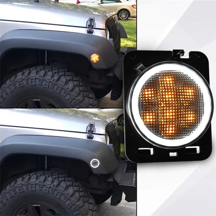 2pcs Front Fender Side Marker Led Light Angel Eye For Jeep Wrangler JK 2007-2017