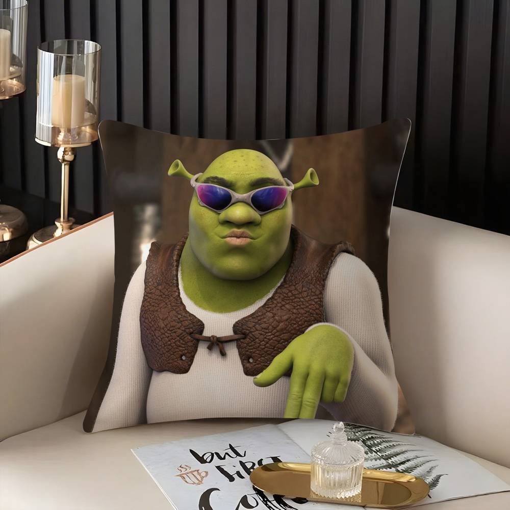 Funny Cartoon S-Shreks Pillow Case Home Dorm Chair Back Short Plush Double-Sided Printing Office Nap Time Cushion Cover