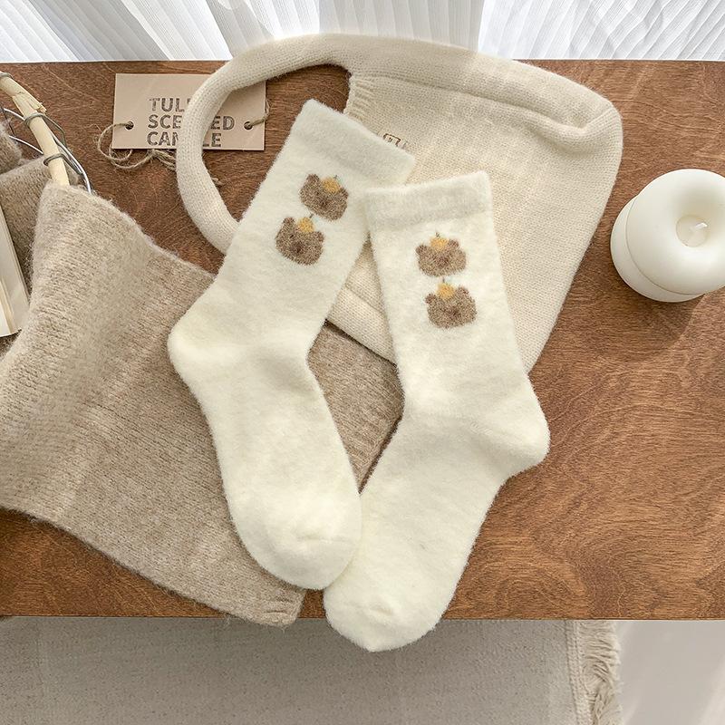 Plush Socks for Women In Autumn and Winter, Coral Fleece Postpartum Socks, Thickened Warm and Cute Heating Socks, Floor Sleeping Socks