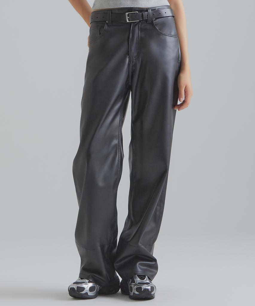 Peulaentigseobiseu Loose Vegan Leather Pants - Black