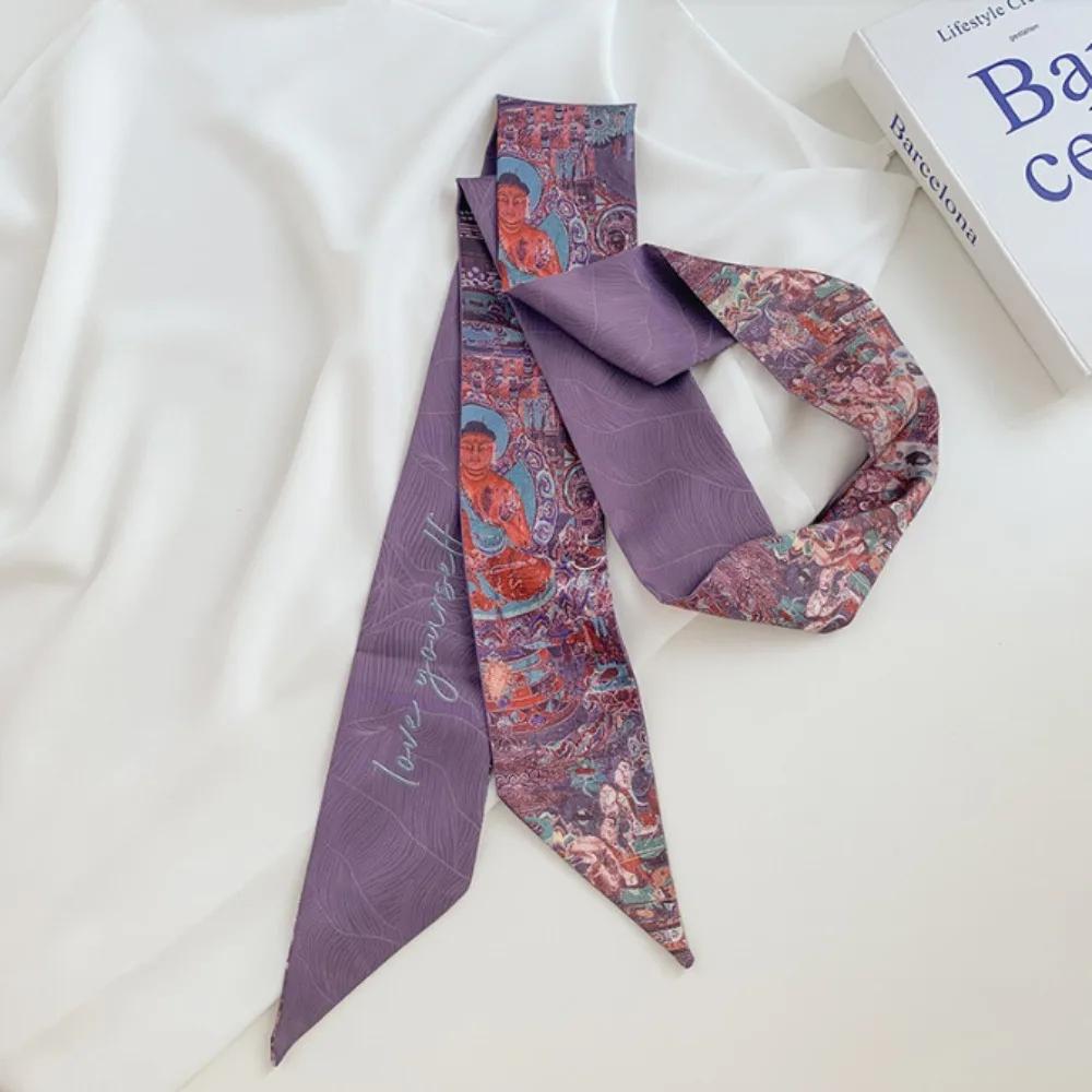 Imitation Silk Print Bag Handle Strap Decoration Scarf Women Neck Tie Bag Headscarves Floral Bands Headband Bag Ribbons