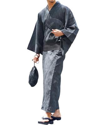 Férfi 6 részes Yukata szett Shingen Derék LJ Ink Könnyen felvehető Yukata Nyári Japán Japán [Rochelle] (Yukata, Obi, Geta, táska, ventilátor, szárny)