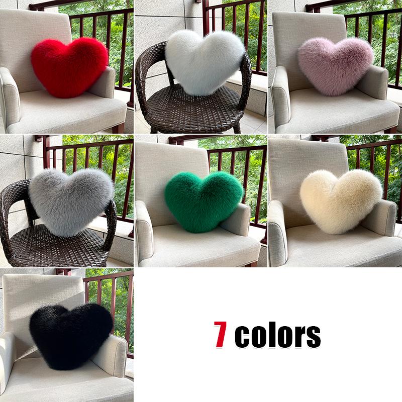 Heart Shape Throw Pillow Sofa Car Stuffed Seat Cushion Double-sided Imitation Fox Fur Plush Cushion Home Decor Waist Cushions