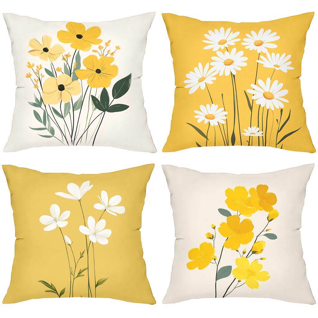 Yellow and White Flower Patterned Cushion Covers Polyester pillowcase, sofa decorative cushion cov Headboard Pillow