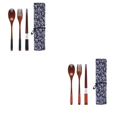 Wooden Chopsticks Spoon Fork Set Student Tableware Convenient Spoon Fork Chopsticks Set