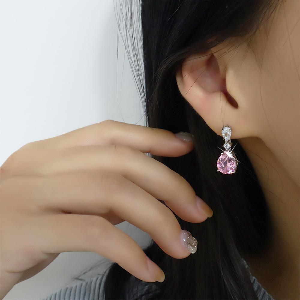 Sui Pink Zirconia Teardrop Earrings - Exquisite Pear-shaped Dangles for Women