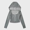 Gray Lace Stitching Hooded Sweatshirt & A-Line Skirt Casual Two-Piece Set for Women