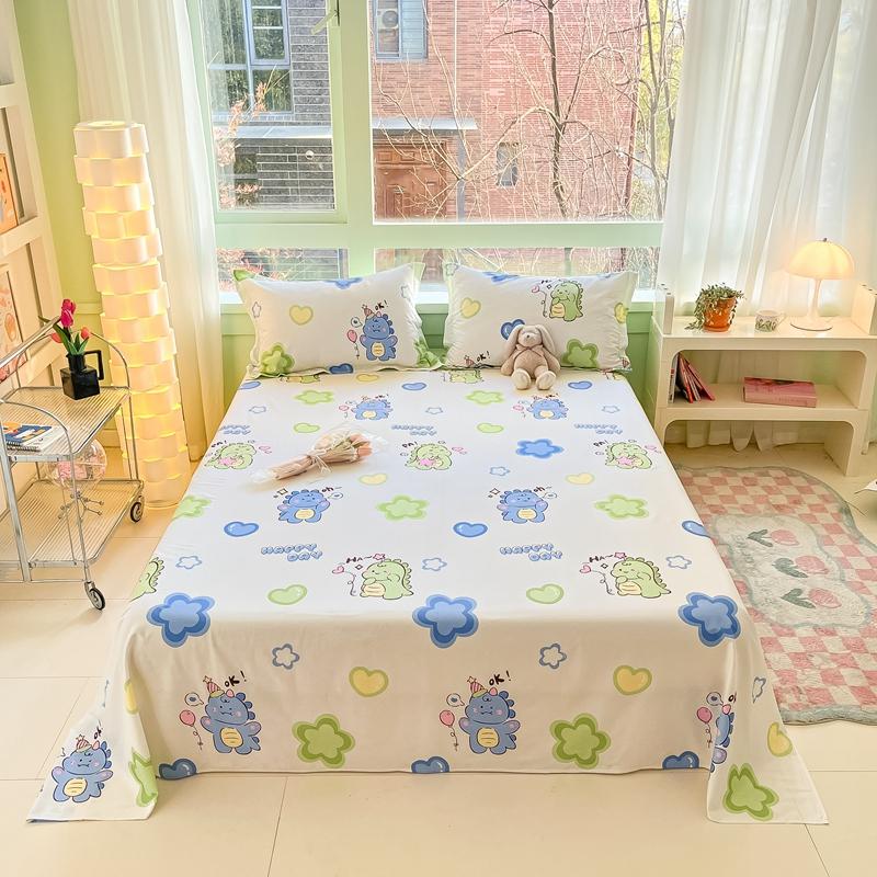 Modern Geometric Plaid Pattern Bed Sheet Set Cute Puppy Printed 100% Cotton Bed Sheets with 2 Pillowcases Home Bedding Set