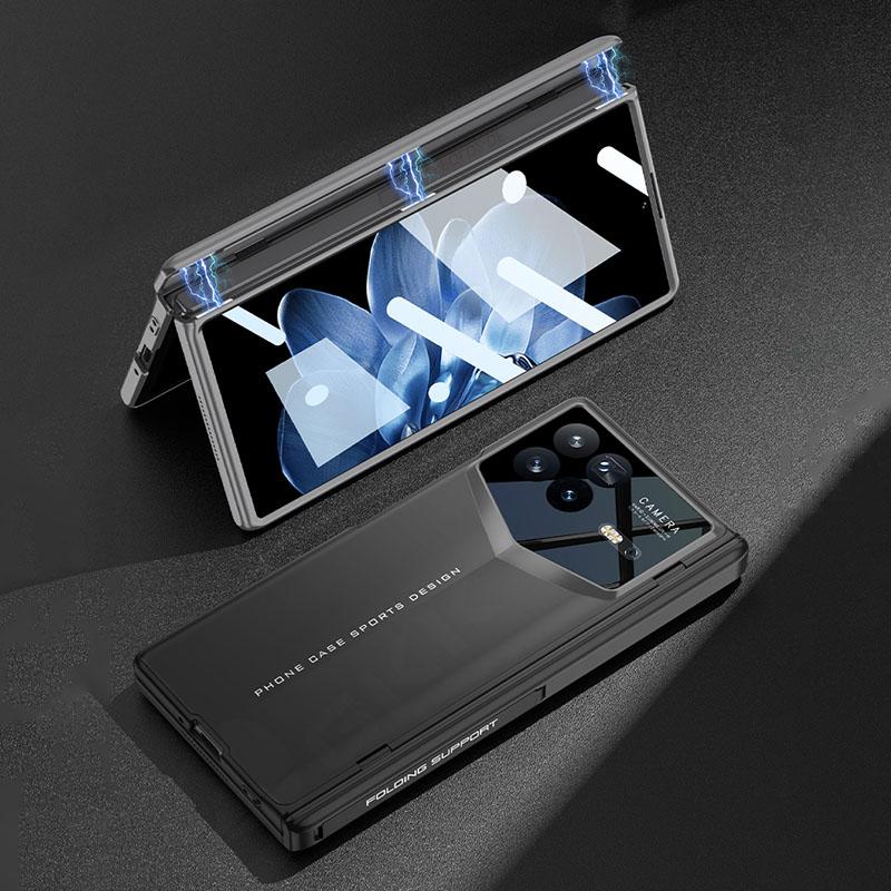Luxury Business Plating Fold Case for Xiaomi Mix Fold 4 Black Gray Magnetic Stand Hinge Outer Glass All-included Plastic Shockproof Protect Cover