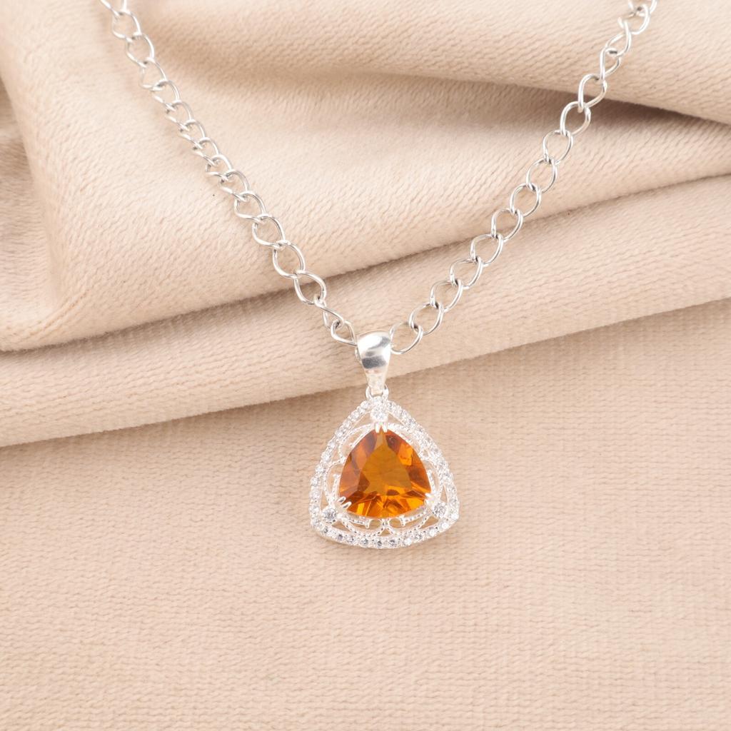 Pierre Précieuse Citrine Bijoux en Argent Sterling 925 Pendentif Zircon Cadeau d'Anniversaire CZP-8-2